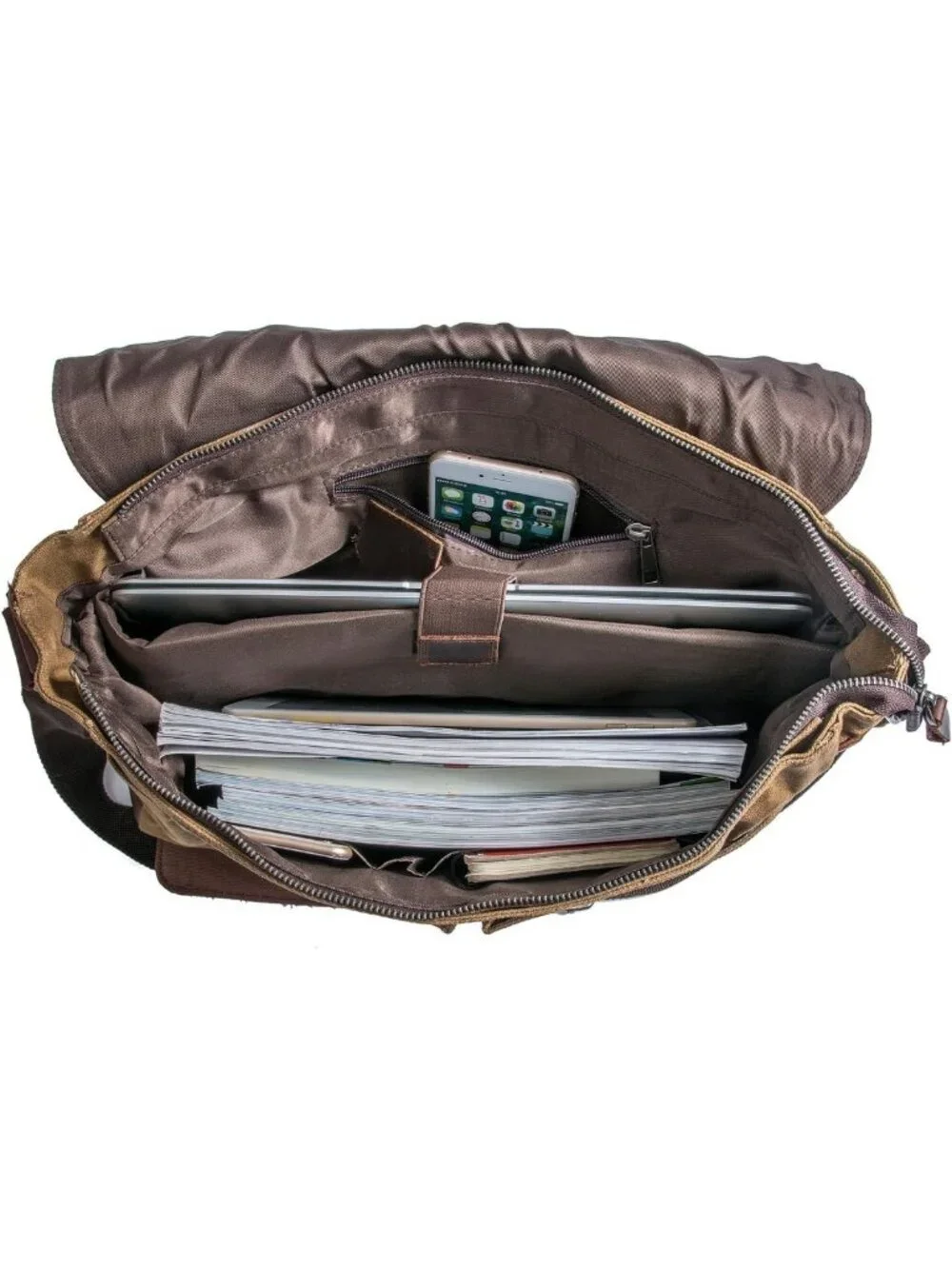 Vintage Leather Waxed Canvas Briefcase - Large Rugged Satchel for 15.6